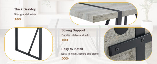ec73a5c8a0984e1ab1850dad68c043ef_a79988808cf2c0dcaf21e08d6cedb84d Table and chair set. Modern minimalist grey marble textured MDF dining table with metal frame. Comes with chairs with 4 PU cushions and black metal legs.