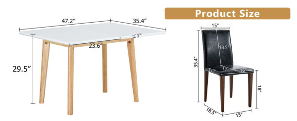 ecbbfa1d1ae14688a697f829645bd765_88548d6fd2bc92a1336c069e574479b0 Table and chair set. White Sintered Stone Tabletop, Rubberwood Legs,Foldable Computer Desk, Foldable Desk.Paried With 4 Black PU Dining Chairs with Walnut Color Metal Leg.