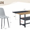 Table and chair set.71*35.4 inch Wooden And Black Spliced Dining Table With Storage Function In The Middle Of The Table Legs.Paired With 8 Light Gray Linen Fabric Chairs.