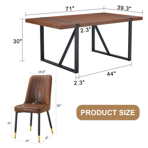 ecc26670387040b9a0d1ecfd12127dd1_6333dd5f3dc4e85f15761e3f81967188 Table and chair set.Industrial Style Walnut-Colored Rectangular Dining Table - 71"x39.3" Large Size.Paired with 6 Brown Suede Chairs.Brown armless dining chair,Suitable for kitchen,Dining room,etc.