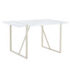 Industrial rectangular MDF Cream style dining table for 4-6 people with 1.5 inch thick MDF top and white metal legs frame for work desk, kitchen, terrace, dining room