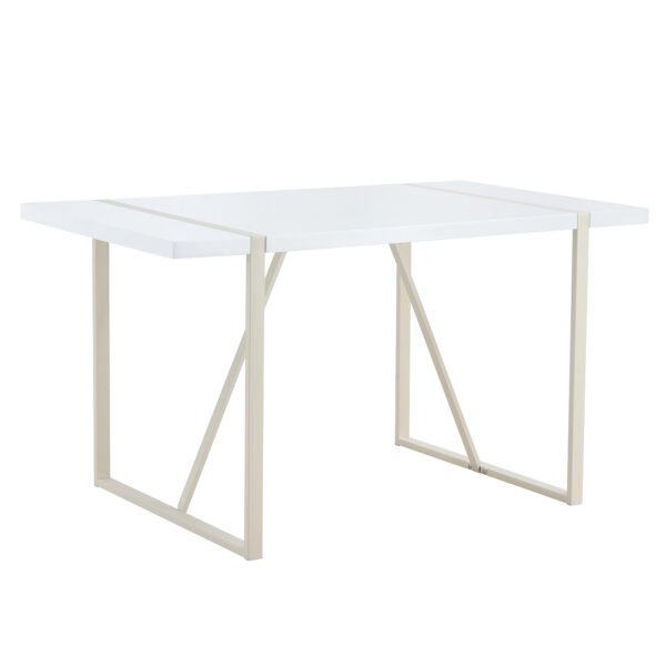 ecdd247077d54482b94cddc2a3323ef0_fad90f1e9e1e8cd2b467f2bbedfc0e31 Industrial rectangular MDF Cream style dining table for 4-6 people with 1.5 inch thick MDF top and white metal legs frame for work desk, kitchen, terrace, dining room