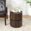 MDF ITALIAN HIGH-GRADE DOUBLE-LAYER STORAGE ROUND SIDE TABLE, BROWN AND BLACK COLOR