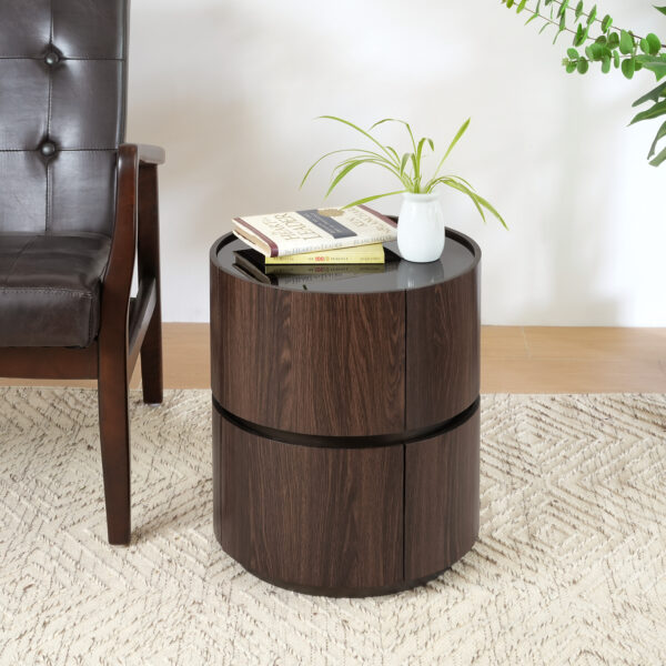 ece008669b3041e7a6c93f66f191219e_9edd544730aa767f2829593c103cfd16 MDF ITALIAN HIGH-GRADE DOUBLE-LAYER STORAGE ROUND SIDE TABLE, BROWN AND BLACK COLOR