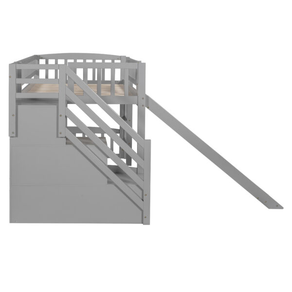 Stairway Twin Size Loft Bed with Two Drawers and Slide,Gray(OLD SKU:LT000515AAE)