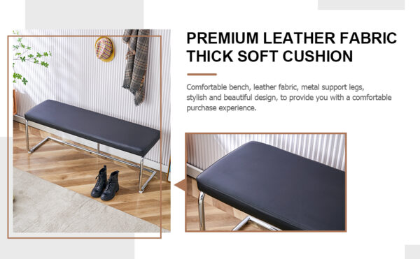 Black shoe changing bench silver metal legs,  sofa bench dining chair, suitable for bedroom fitting room, storage room, dining room, and living room. ST-005