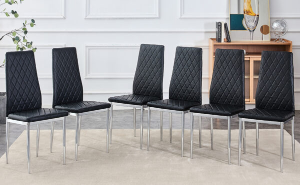 Grid armless high backrest dining chair, black chair and 6-piece set of electroplated metal legs, office chair. Suitable for restaurants, living rooms, kitchens, and offices.W115163430  0924
