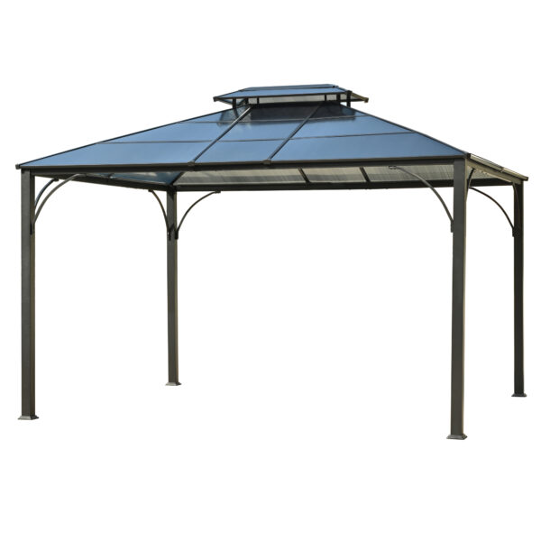 TREXM 10'x12' Hardtop Outdoor Gazebo, Heavy Duty Double Roof Patio Gazebo with Aluminum Frame, Double-Layer Side Walls Mosquito Netting & Privacy Curtains for Patio, Garden, Backyard (Beige)