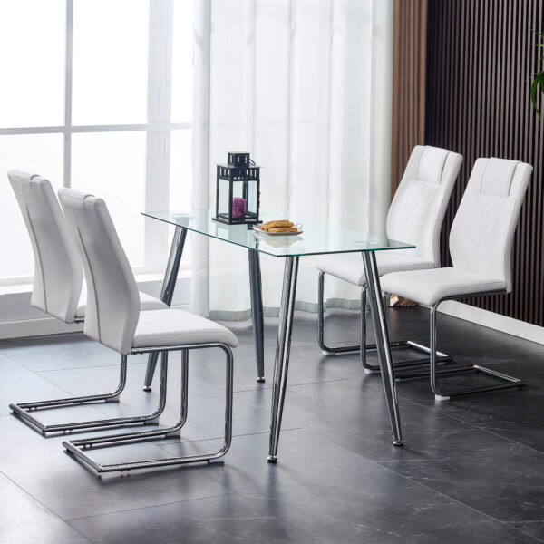 ed6aa518d5654f70aa1cc6aeddb51fdb_20230131_bbdeb07c75e224d6f523d903ad9994d0 Modern Dining Chairs with Faux Leather Padded Seat Dining Living Room Chairs Upholstered Chair with Metal Legs Design for Kitchen, Living, Bedroom, Dining Room Side Chairs Set of 4 (White+PU )C-001