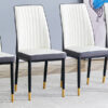 4 Dining Chair Set, White + Grey Dining Chair Set, High Back Seat in PU Material and Sturdy Black Leg Chair for Dining Room, Kitchen and Living Room c-010