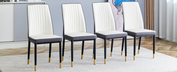 ed756bd6635443fe8f74a025cb0504b3_0462811606b70b4ab93ff57c1a93c96b 4 Dining Chair Set, White + Grey Dining Chair Set, High Back Seat in PU Material and Sturdy Black Leg Chair for Dining Room, Kitchen and Living Room c-010
