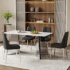 Table and chair set.63"x31.5x30" Luxurious Snow Mountain Patterned Sintered Stone Table with Silver Metal Butterfly Legs.Paired With 4 Black Chairs With Silver Metal Legs.Modern Light Luxury.