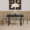 Table and chair set.Modern Black Marble Pattern MDF Dining Set - 55"x31.4" with 4 Light Gray Linen Fabric Chairs.Iron Pipe Spraying Chair Legs.Suitable for kitchen,Dining room,etc.