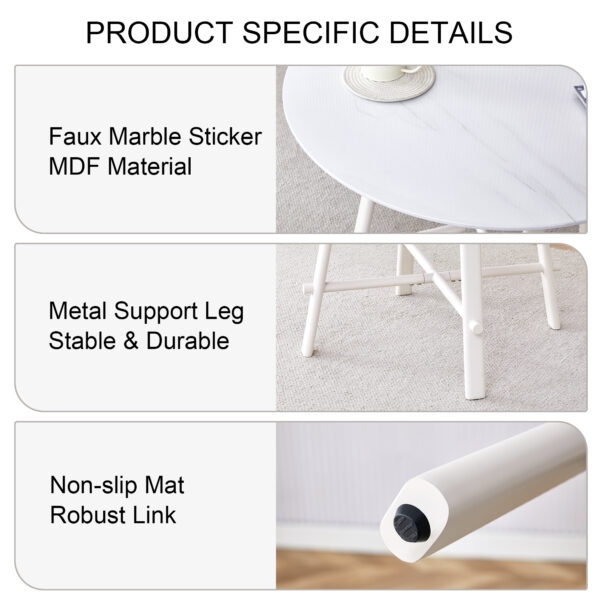 ed9b16ecdac740a0a00b759b9be7a83f_7a72bdaa331f88ea4fb5d3dcb4e07cfc Table and chair set, MDF desktop, white metal table legs, stable and beautiful, suitable for most styles of home. Modern simple dining table, comfortable seating.