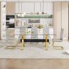 Dining table. Modern tempered glass dining table. Large modern office desk with gold plated metal legs and MDF crossbars, suitable for both home and office use. Kitchen. 79 ''x39''x30 ''  1105