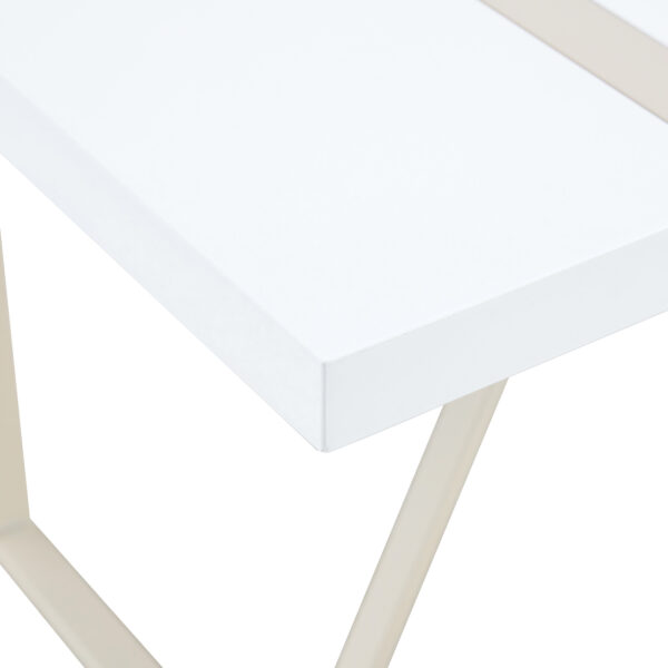 edc292f5422e43978328a02d9196698c_b05403efd01a4431e67359a43cc74841 Table and chair set.55"x31.4" Cream-Style White MDF Dining Table Set with 6 White Chairs With Silver Metal Legs.MDF Tabletop and metal frame legs.Adding a warm and gentle atmosphere to your family.