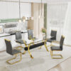 Dining table. Modern tempered glass dining table. Large modern office desk with gold plated metal legs and MDF crossbars, suitable for both home and office use. Kitchen. 79 ''x39''x30 ''  1105