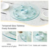 Double layer rotatable round glass.The rotatable design makes it more convenient to retrieve and place items.The upper glass has a diameter of 20 inches, while the lower glass15 inches.