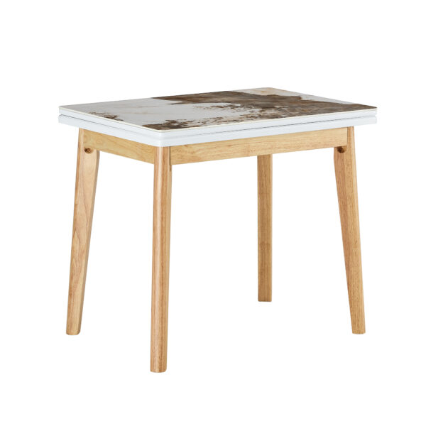 edd971cf164a4fa493cea0fe9fb4162f_20240206_f59efa8d14aad90e8bcd52be2e72eead Imitation marble white sintered stone tabletop with rubber wooden legs, foldable computer desk, foldable office desk, suitable for restaurants, living rooms, terraces, kitchens