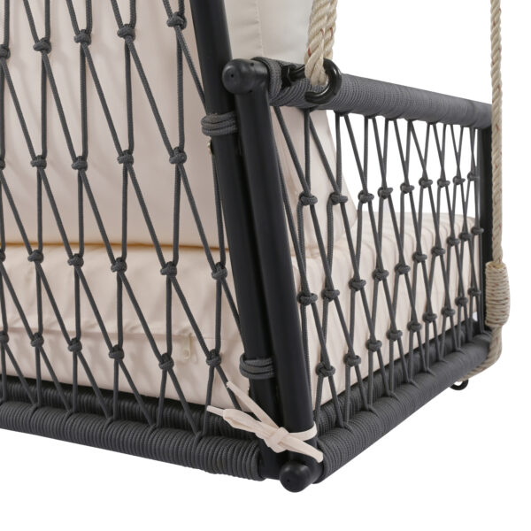 TREXM 1-Piece Woven Rope Outdoor Swing Sofa with Soft Cushions Seating 2 for Patio, Courtyard and Balcony (Beige)