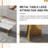 Table and chair set.The table has a glass top with imitation marble pattern stickers and stainless steel golden legs. Paried with chairs with PU artificial leather backrest cushions and black legs.