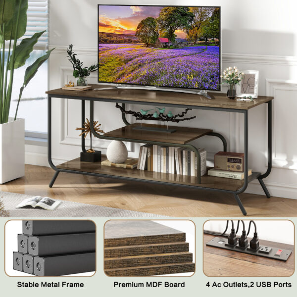 There are installation videos and scene videos. TV socket and LED light - TV stand TV up to 55 ", small unit modern TV console suitable for living room and bedroom, light grey