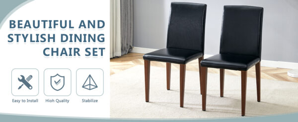 ee5ea536dfd642878d80f6b3570fc51b_be5dc53db87d692355744d4560cbb39d Two black PU dining chairs, simple and versatile, comfortable and accompanied. The exquisite and multifunctional dining chair has opened up a comfortable new experience. (2-piece set)