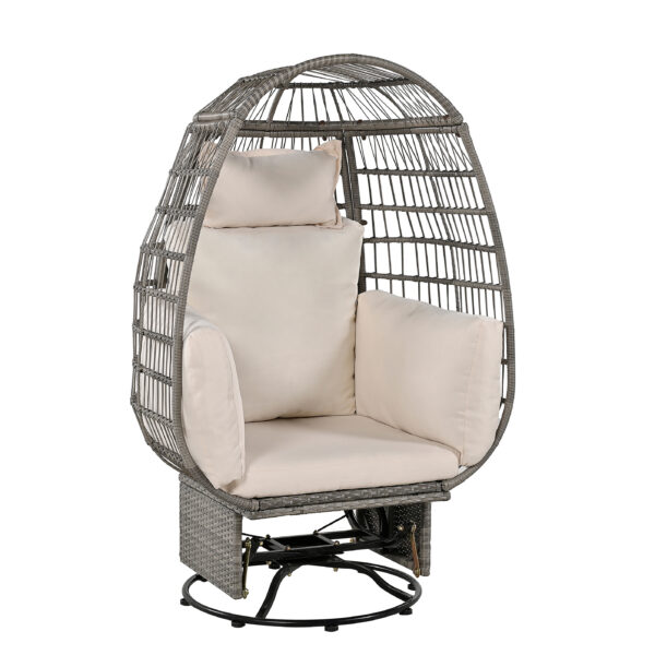 TREXM Outdoor Swivel Chair with Cushions, Rattan Egg Patio Chair with Rocking Function for Balcony, Poolside and Garden (Grey Wicker + Beige Cushion)