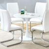 Table and chair set.Hourglass-Shaped Stable Small Round Table -31.9" * 31.9" With 4 Soft and Comfortable White PU Chair With Arched Metal Silver Leg.Create Your Exclusive Low-Key Luxury Space.