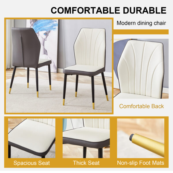 ee6ac35352b749949267d830045ba206_cc6d0d55f6d8f3ad4763bfea6ccea4d7 4 modern dining chairs with stylish PU patterned backrest and black metal legs for a comfortable home experience in the kitchen, bedroom and office.