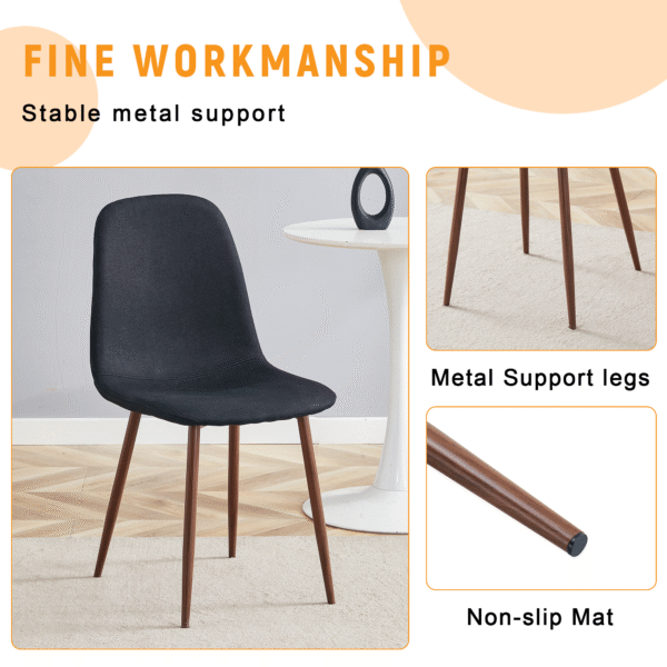 ee8c5f25e54541ba83fe09c9155ba663_c55a91d687c827c991aaa4129c453e09 Luxury Simple Chair - Set of 4 BLACK Linen-Cotton Material High Resilience Dining Chair with Metal Walnut Color Leg.Integral metal leg architecture,Suitable for various interior decoration styles.