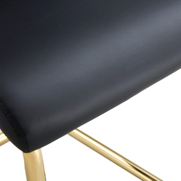 ee91c04f234d4619b7cb352718b70cdb_ee1195d709e1d42758ce87ba704d53a2 Table and chair set.Subtle Luxury Tempered Glass Dining Set - 63"x35.4" with 6 Black PU Chairs with golden C-tube metal leg.Arched Metal Gold Leg.White imitation marble texture sticker Tabletop.