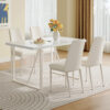 55"x31.5"Cream-Style White MDF Dining Table Set with 4 Armless Chairs.The backrest of the dining chair is designed with multiple vertical stripes.Adding a warm atmosphere to your family.