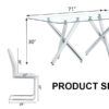 Table and chair set.71''*35.4'' Inch Modern Luxurious Transparent Tempered Glass Dining Table Set with 6 Chairs.Double Fork Silver Metal Table Legs.Black High-quality PU Dining Chairs.