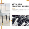 Table and chair set.The table has a glass top with imitation marble pattern stickers and stainless steel golden legs. Paried with chairs with PU artificial leather backrest cushions and black legs.