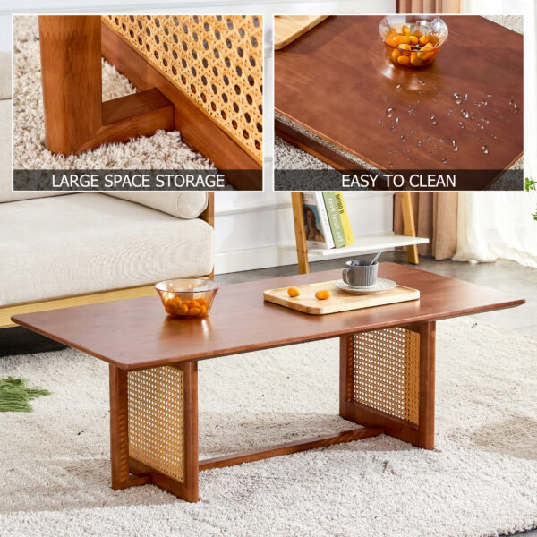 Chinese style log wind Imitation rattan Walnut color tea table rectangular solid wood coffee low table small family living room tea table