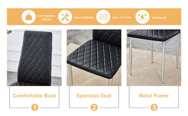 Grid armless high backrest dining chair, black chair and 6-piece set of electroplated metal legs, office chair. Suitable for restaurants, living rooms, kitchens, and offices.W115163430  0924