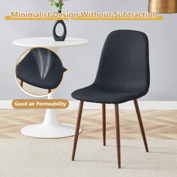 ef29a597c2fd4305a5f51c0791206ba3_152c24f68d9bfe79f6c7d341f8c831a6 Table and chair set.White Sintered Stone Tabletop, Rubberwood Legs,Foldable Computer Desk, Foldable Desk.Paired With 4 Black Linen-Cotton Material High Resilience Dining Chair with Metal Leg.