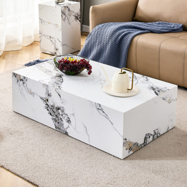 ef3ae0f341e647c5a43933b7dca3f0bc_20230822_f7f36aa8b27fb5d39d2c84349772b7d0 Modern MDF Coffee Table with Marble Pattern - 39.37x23.62x11.81 inches - Stylish and Durable Design W1151119518