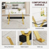 Dining table. Modern tempered glass dining table. Large modern office desk with gold plated metal legs and MDF crossbars, suitable for both home and office use. Kitchen. 79 ''x39''x30 ''  1105