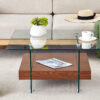 31.4 Inch Modern Two-Tier Square Coffee Table - An Elegant Combination of Clear Glass and Dark Wood Texture Sticker It can be used not only as a coffee table but also as a side table or display stand.