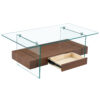 43.3 Inch Modern Two-Tier Coffee Table - Clear Tempered Glass and Dark Wood Grain, Multifunctional Storage Design.The bottom tier includes a drawer.Can be used as a coffee table,side table,etc.