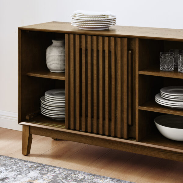 ef8cb3c580594100adfcff1788ccc4a0_44b49457d04f2544ae3d99a49e14cca5 47.3" Sideboard Buffet Cabinet with Storage, Farmhouse Fluted Sideboard with 2 Doors & Solid Wood Feet, TV Media Console, Storage Cabinet for Kitchen Dining Living Room Entryway Hallway, Walnut