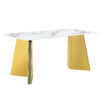 63"x31.5x30" Luxurious Cold Jade Slab Dining Table with Golden Stainless Steel Butterfly Legs.The tabletop is designed to be scratch and heat resistant.Slabs Tabletop,Golden Stainless Steels Legs.