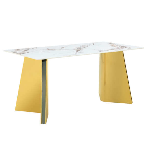 efae048e02754cefbf2afc6c2d1ad0b6_9191fcb8331d24c1554afb9b4b8e14cd 63"x31.5x30" Luxurious Cold Jade Slab Dining Table with Golden Stainless Steel Butterfly Legs.The tabletop is designed to be scratch and heat resistant.Slabs Tabletop,Golden Stainless Steels Legs.