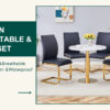 Table and chair set.31.5 Inch Elegant White Marble Pattern Round Dining Table - Suction Molding Annular Texture.Paired With 4 Black PU Material High Resilience Dining Chairs.