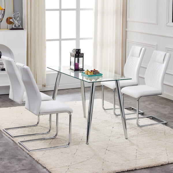 efeb7c0a75674174a66eac24fef90549_20230131_30f8079bfb3790f8faf0de09262f9311 Modern Dining Chairs with Faux Leather Padded Seat Dining Living Room Chairs Upholstered Chair with Metal Legs Design for Kitchen, Living, Bedroom, Dining Room Side Chairs Set of 4 (White+PU )C-001