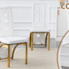 Table and chair set.63"*35.4" White Imitation Marble Pattern MDF Dining Table Set - 6 PU Chair With White Saddleback, Geometric Pattern Backrest,Golden Curved Metal Leg.Suitable For Various Scenes.