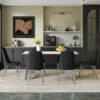 Table and chair set.63*31.4 Inch Luxurious Cold Jade Sintered Stone Dining Table Set - 6 Black Chairs With Silver Metal Legs.Modern Light Luxury.Perfect For Dinner Room,Meeting Room,Kitchen,etc.