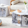 Minimalist white patterns hexagonal Coffee Table Set.Hexagonal MDF coffee table, characteristic pattern stickers, multi-hole design to give more storage space.Two coffee tables of different sizes.